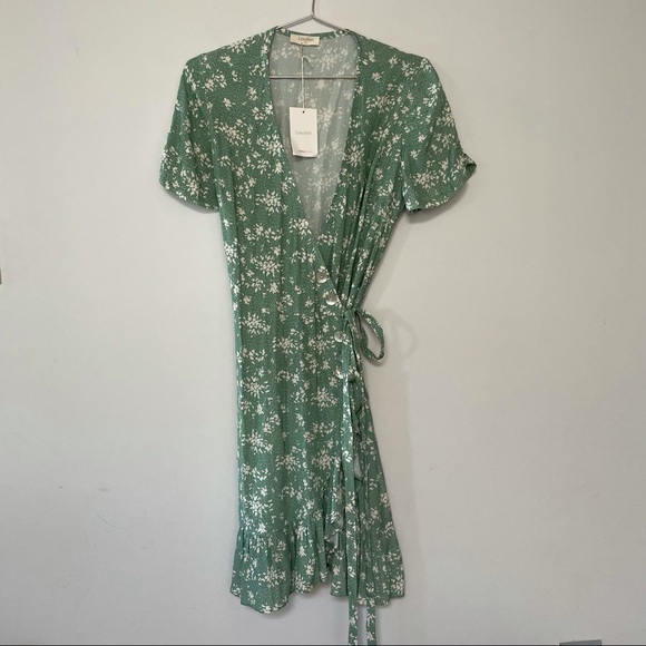 Louizon French boutique NWT wrap dress Sage green ruffle detail - Picture 3 of 6
